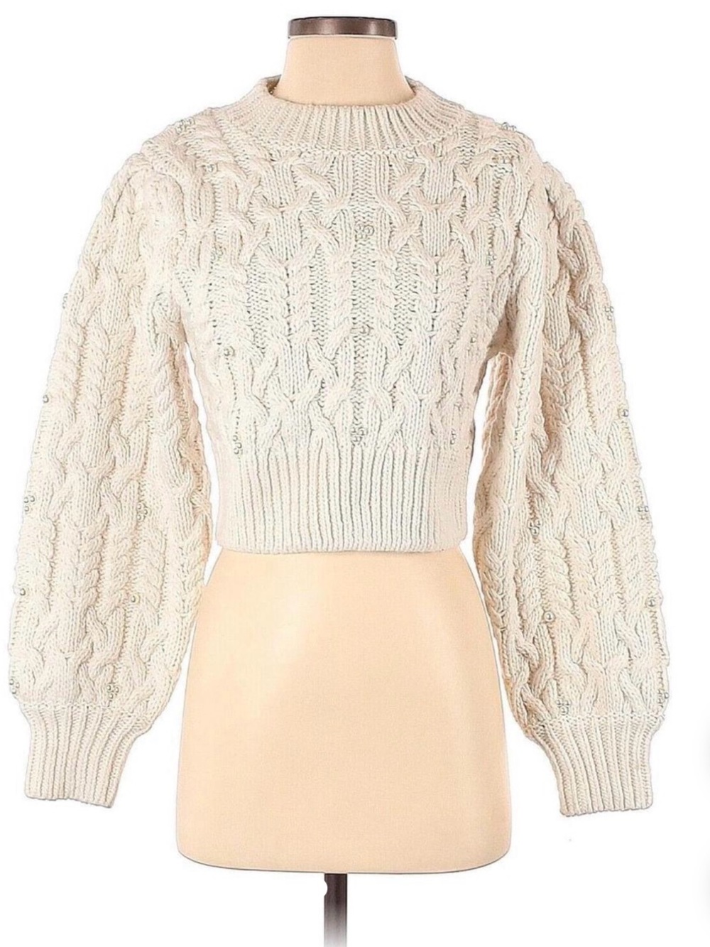 Zara Cream Cable-Textured Cropped Sweater